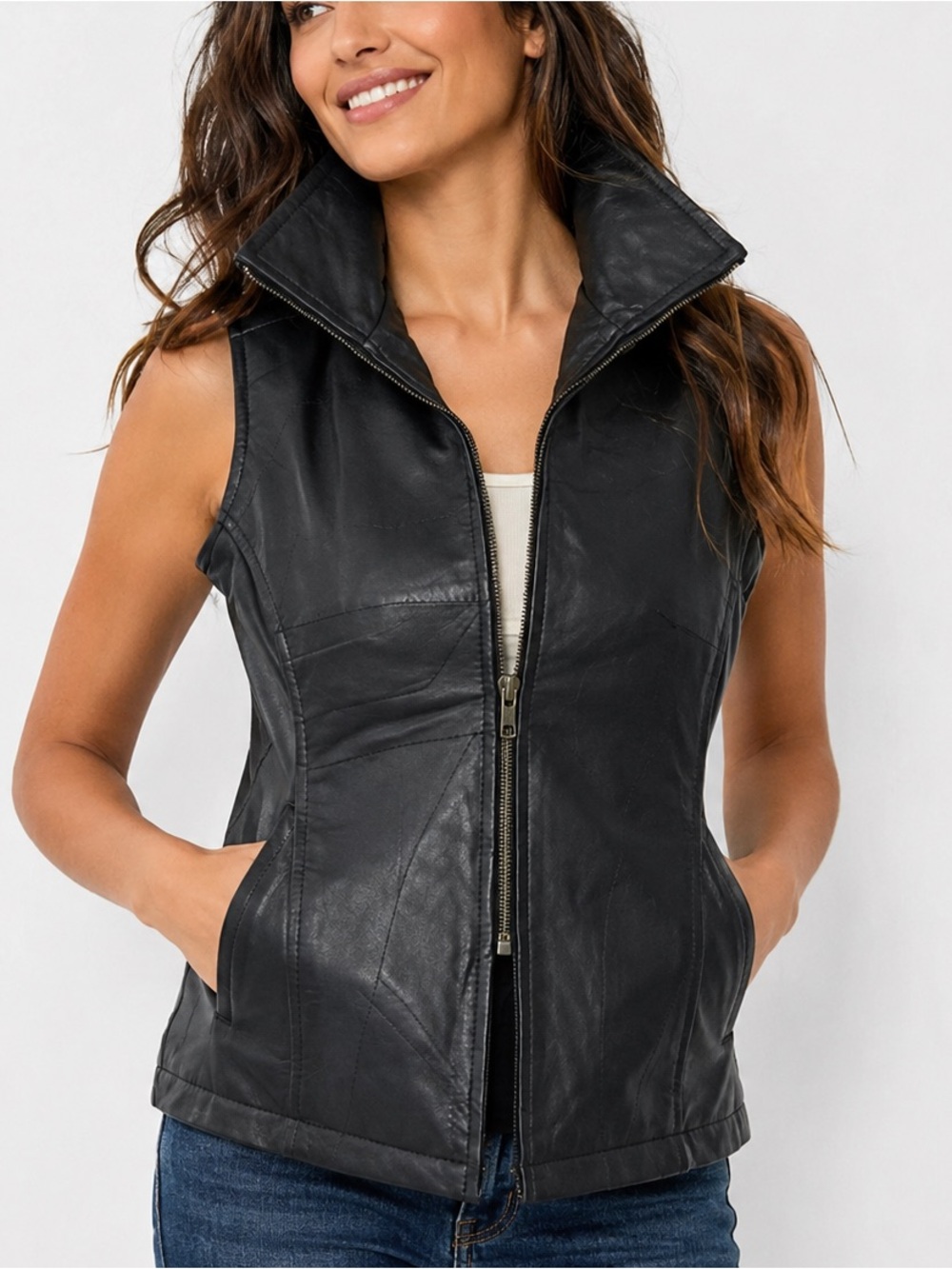 Women's Black Leather Vest